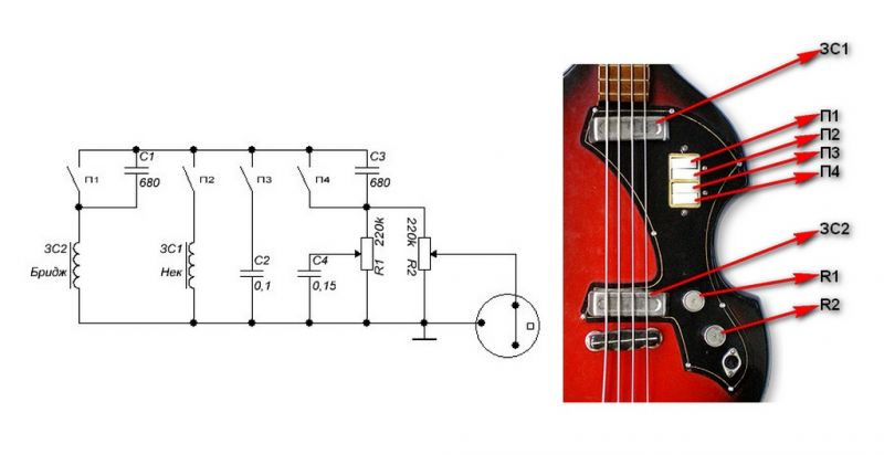 Бас гитары схема электрическая